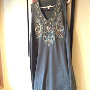 J Jill sage green Boho cotton shift/cover up with embroidered accents